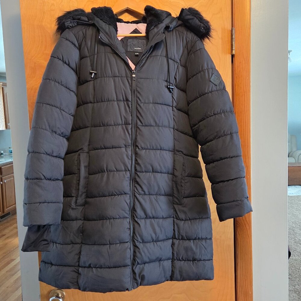 Steve Madden Black Coat Jacket XL Faux Fur Accent Hooded Puffer Parka